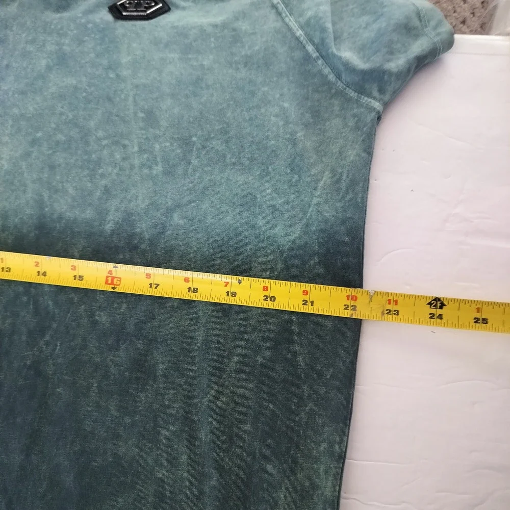 Philipp Plein Homme Mens 3XL Ombre Acid Wash Polo Shirt Teal Green Quilted Logo